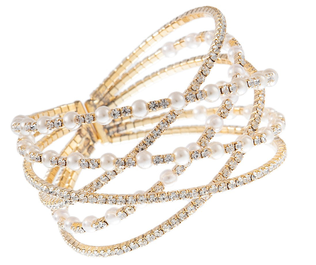 Rhinestone pearl cuff