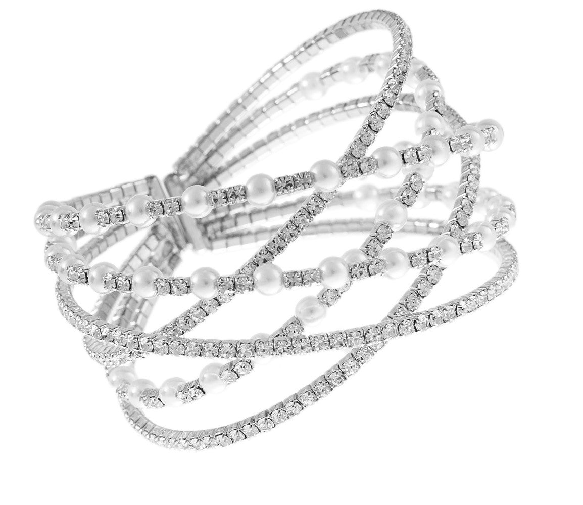 Rhinestone pearl cuff