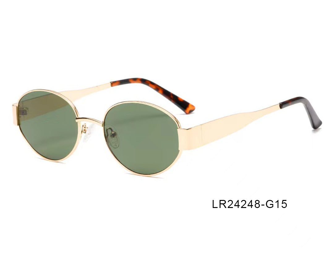 Vintage Round Metal Sunglasses – Gold & Green | LR24248