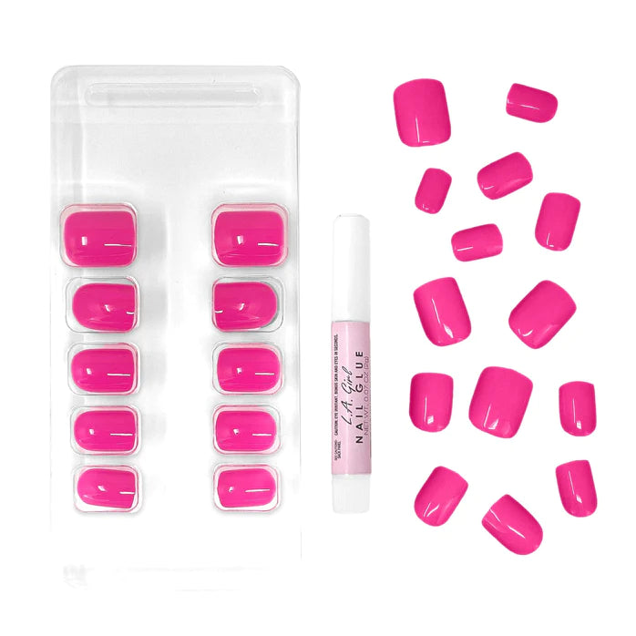Short hot pink press on nails