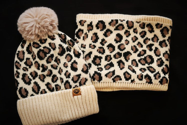 Leopard 2 piece beanie Set - Monique Fashion Accessories