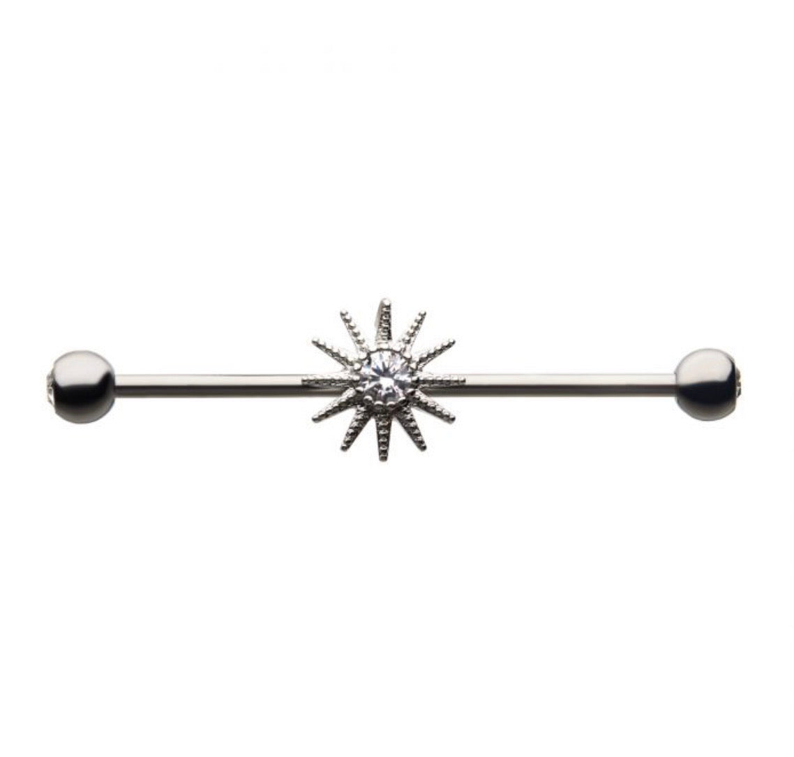 Industrial bar with CZ sun - Monique Fashion Accessories