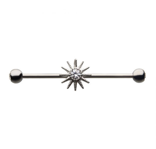 Industrial bar with CZ sun - Monique Fashion Accessories