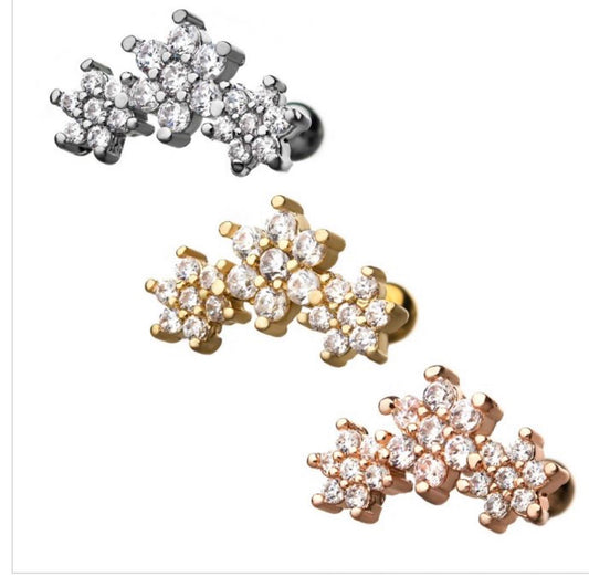 3 flower cartilage barbell - Monique Fashion Accessories
