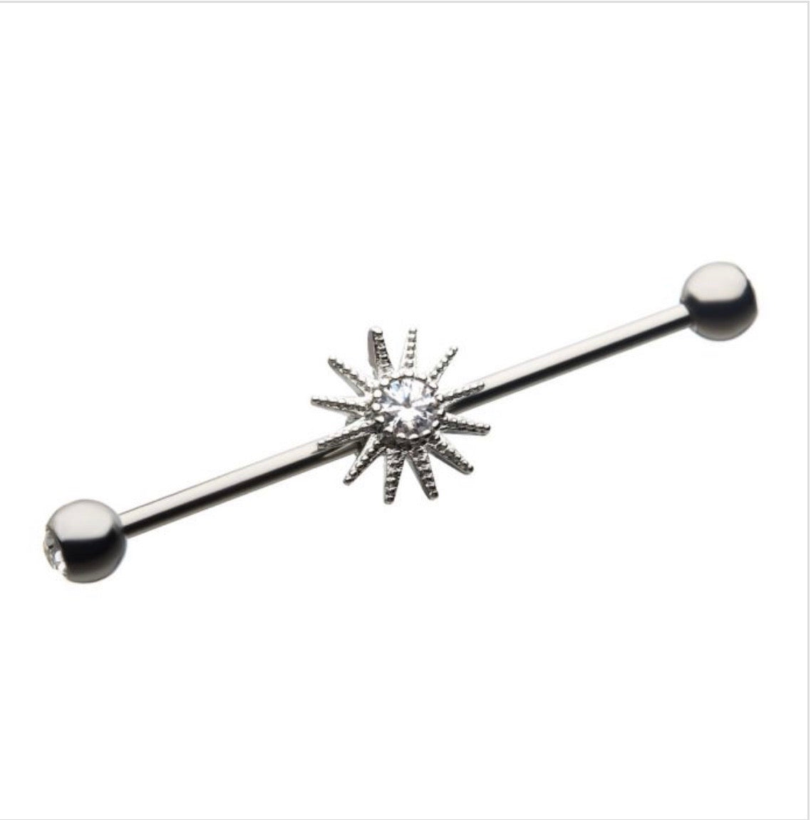 Industrial bar with CZ sun - Monique Fashion Accessories