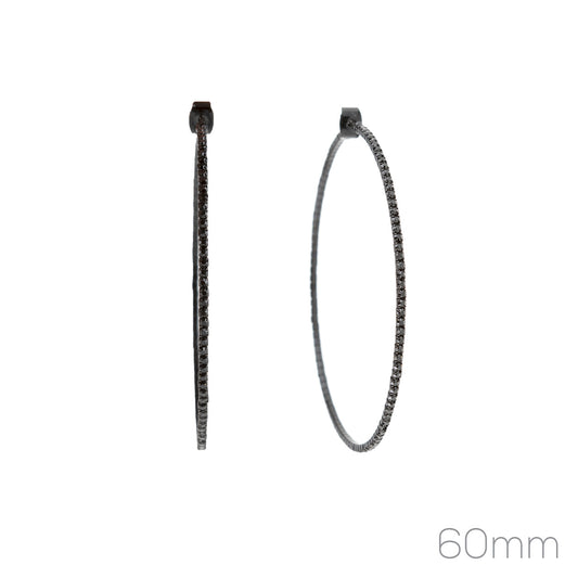 Black rhinestone memory wire hoop earring