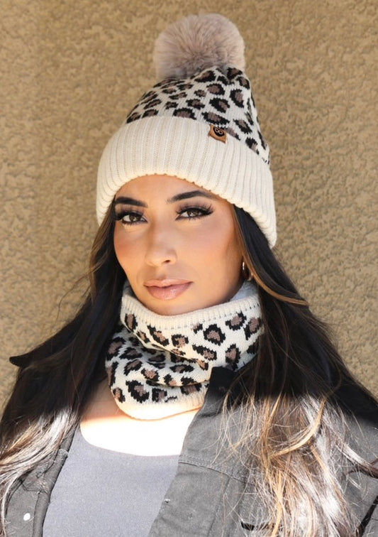 Leopard 2 piece beanie Set - Monique Fashion Accessories