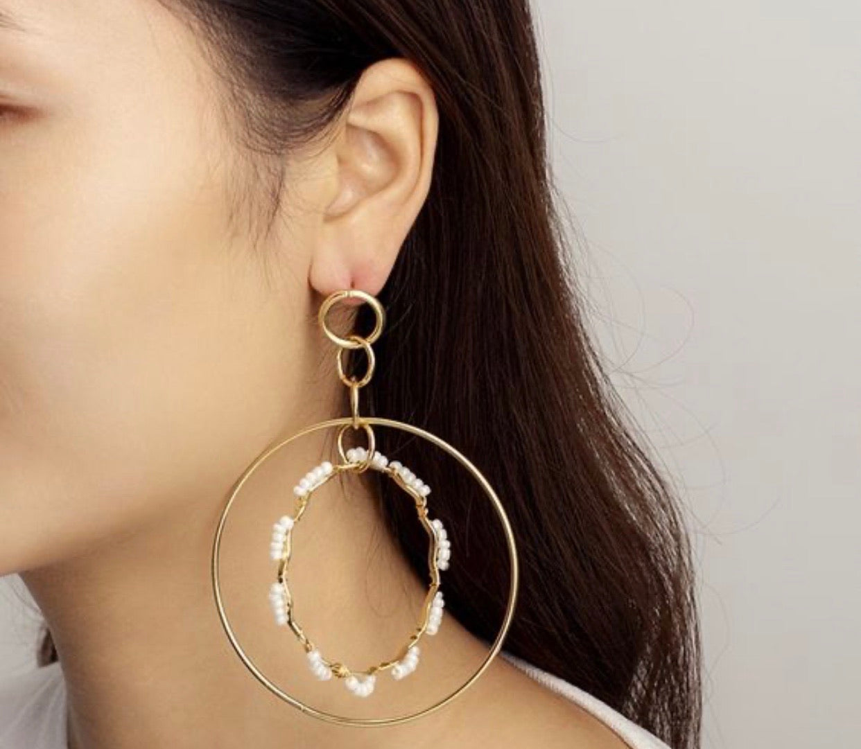 White beaded layered hoop - Monique Fashion Accessories