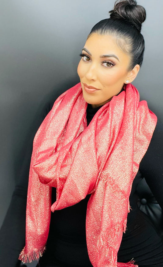 Red scarf with glitter reflex - Monique Fashion Accessories